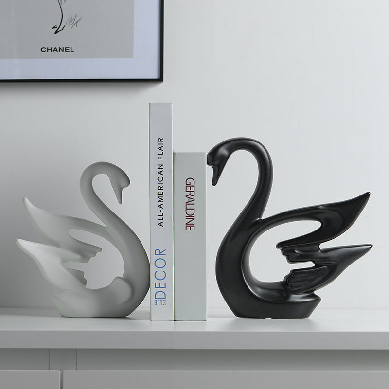 A Pair Ceramic Swan Couple Design Home Decor, Wedding Gift, White&Black