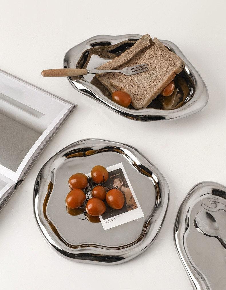 Trinket Dish, Home décor, Minimalistic, Chrome, Mirrored, Trinket, Key holder plate.