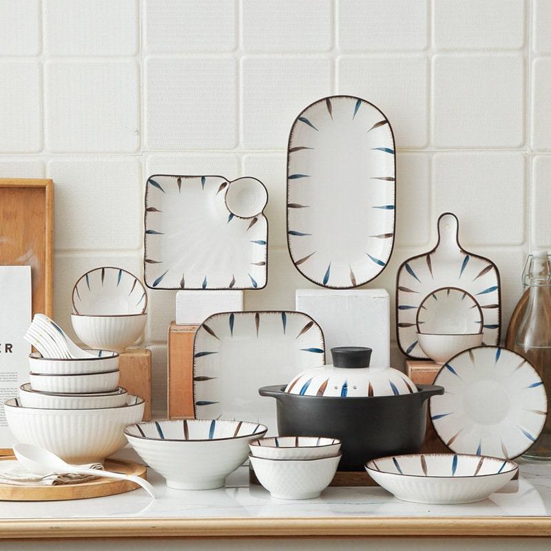 Modern Pattern Tableware Striped Rim Design Modern Ceramic Tableware, Stylish Japanese Design P ...